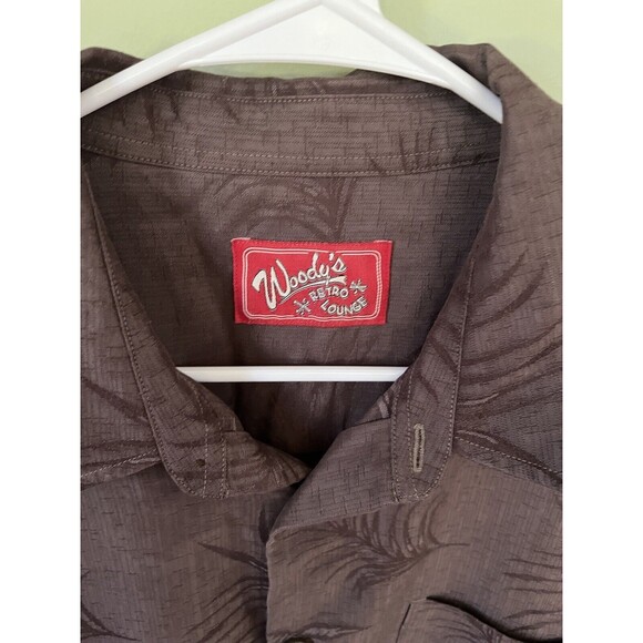 Woody's Retro Lounge Mens Button Down Shirt Hawaiian Tropical Brown XXL - Picture 5 of 6